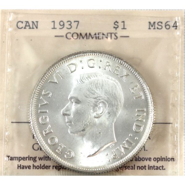 Silver $1 1937 ICCS MS64 