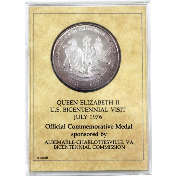 USA 1976 QE II US Bicentennial Visit Official Commemorative Medal. 27g .999 Silver 14mm