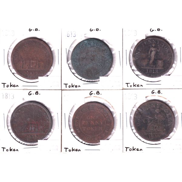 Great Britain 1813 Condor Tokens with Some Variance in Designs. 6pcs