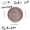 Image 1 : India Silver 1899B Victoria Inverted B, Bombay Mint, 1/2 Rupee Very Fine. Soft Lavender Hues