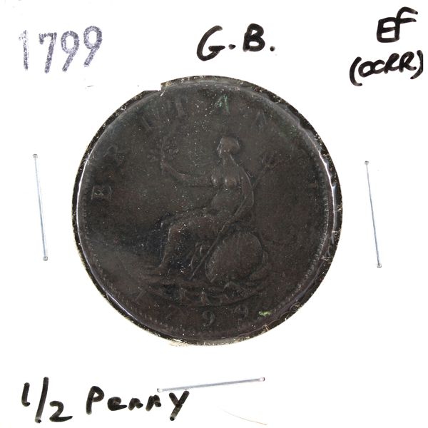Great Britain 1799 George III 1/2 Penny Extra Fine (corr)
