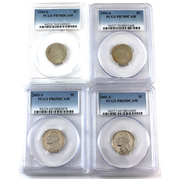 USA Nickels 1992-S, 1994-S, 2001-S & 2003-S PCGS PR69 or PR70 DCAM. 4pcs