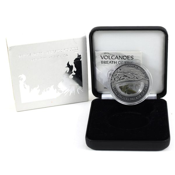 Fiji Silver 2013 $10 Breath of Fire-Mount St. Helens Volcano USA Fine Silver Proof w/ Obsidian Gold 