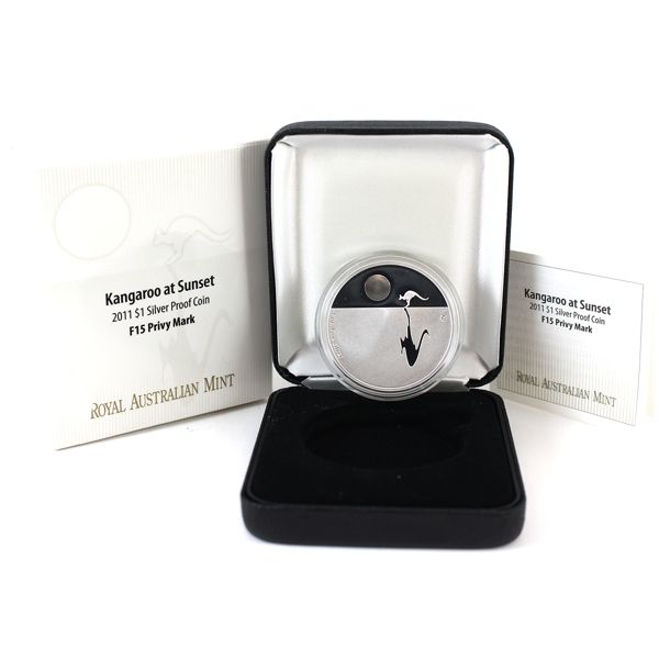 Australia Silver 2011 $1 Kangaroo at Sunset with F15 Privy Mark Fine Silver Proof Coin (Tax Exempt)