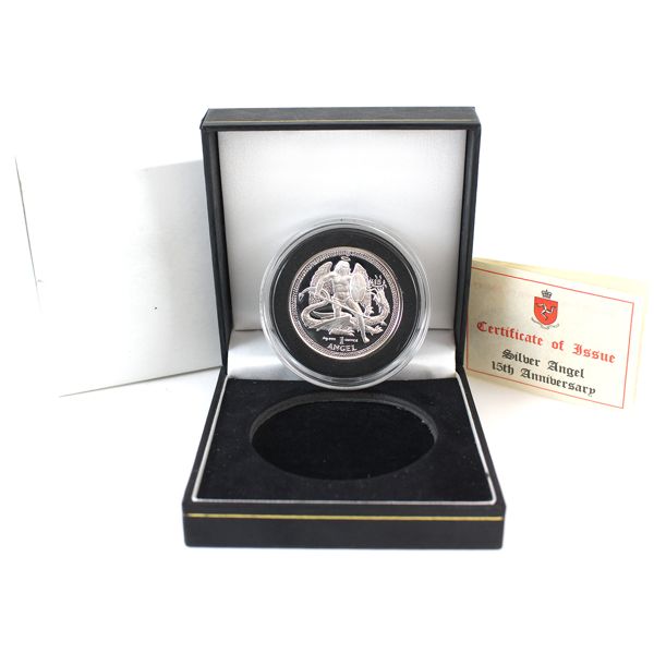 Isle of Man Silver 2010 1oz Angel with '15' Privy for the 15th Anniv. of the Silver Angel