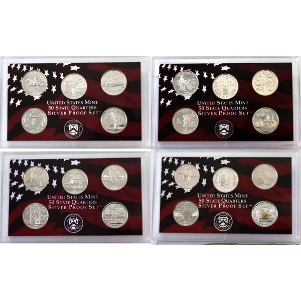 USA 1999-2003 United States Mint 50 State Quarters 20-coin Silver Proof Set in Hard Plastic Holders.