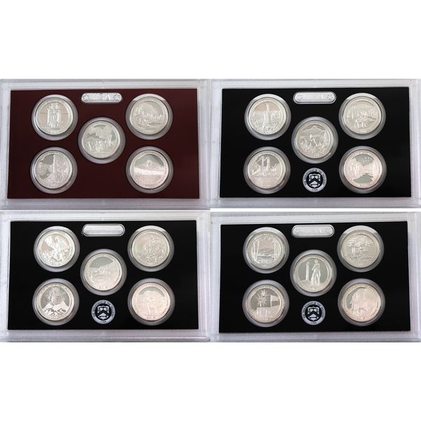 USA 2010-2013 United States Mint 50 State Quarters 20-coin Silver Proof Set in Hard Plastic Holders.