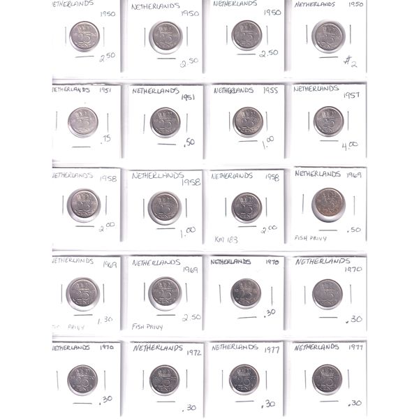 Netherlands Mixed Denomination 1948-1979 Bulk Collection in 5x 20-Pocket Sheets 99pcs.