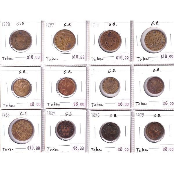 Great Britian 1790-1879 Bulk Collection of Assorted Tokens 12pcs. 