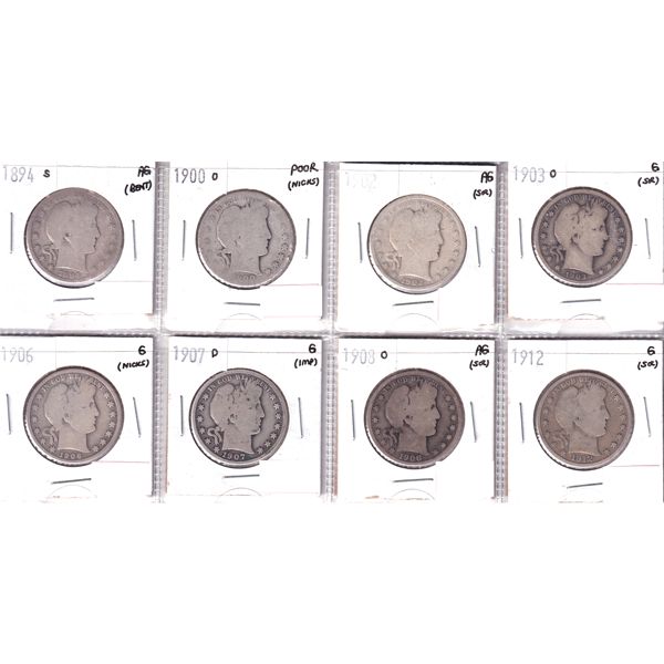 USA Half Dollar 1894-1912 Bulk Collection in 8-Pocket Sheet Poor to Good. 8pcs.