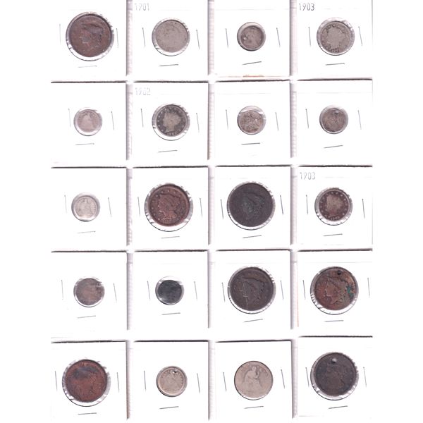 USA Mixed Denomination 1843-1903 Bulk Collection in 2x 20-Pocket Sheets. 40pcs.