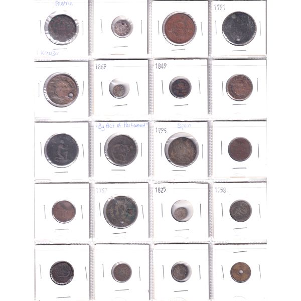 World Mixed Denomination 1726-1869 Bulk Collection in 2x 20-Pocket Sheets. 32pcs. 
