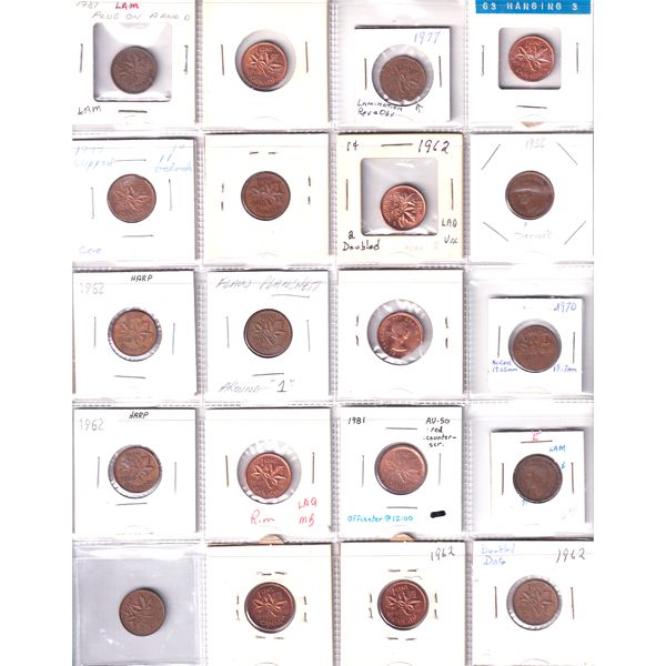 Errors! 1-cent 1937-1981 Bulk Collection in 20-Pocket Sheet 20pcs. 