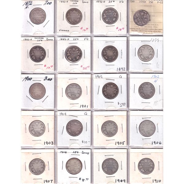 25-cent 1872-1953 3x 20-Pocket Sheets. 60pcs.