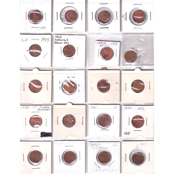 Errors! 1-cent 1943-1984  Bulk Collection in 20-Pocket Sheet. 20pcs. 