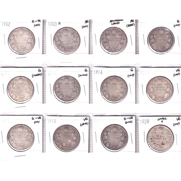 50-cent 1902-1920 Bulk Collection in 12-Pocket Sheet AG to VG. 12pcs.