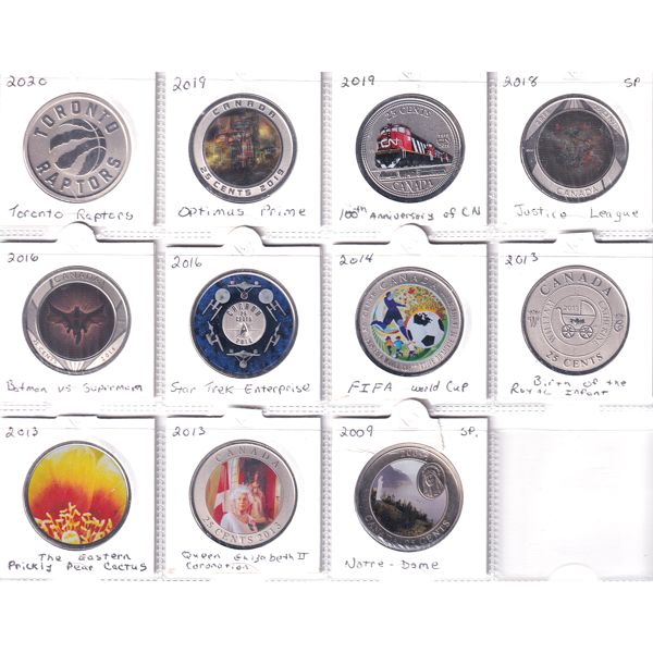 25-cent 2009-2020 Bulk Collection in 12-Pocket Sheet. 11pcs.