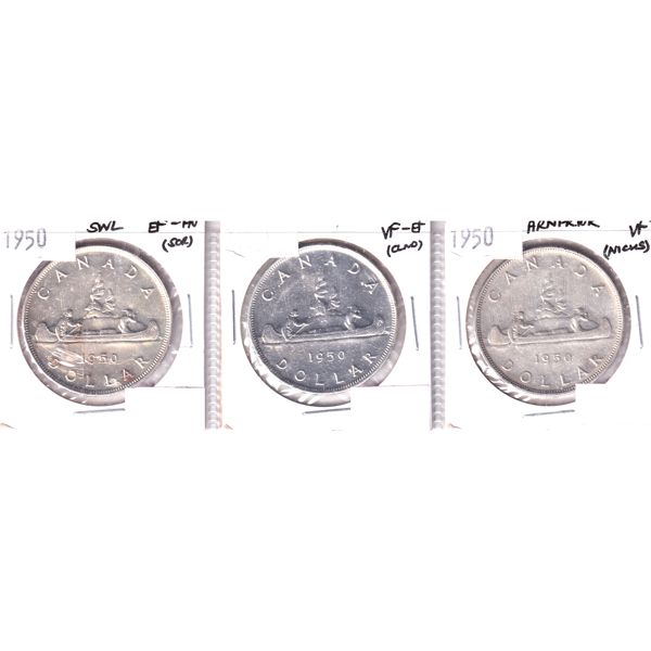 Silver $1 1950 Bulk Collection in 4-Pocket Sheet VF to EF-AU. 3pcs. 