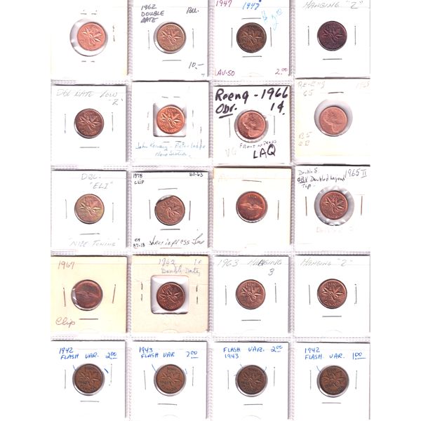 Errors! 1-cent 1942-1978 Bulk Collection in 20-Pocket Sheet 20pcs.p