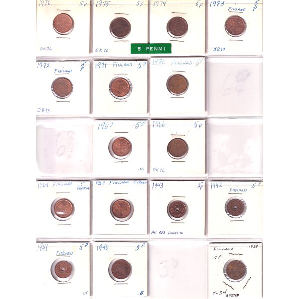 Finland Mixed Denomination 1907-1993 Bulk Collection in 14x 20-Pocket Sheet. 191pcs. 