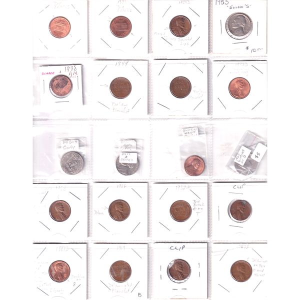 USA 1-cent 1919-2007 Bulk Collection in 20-Pocket Sheet. 20pcs.