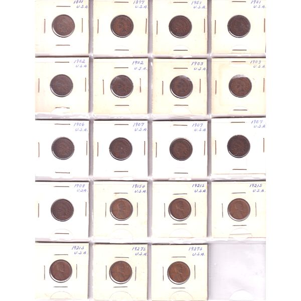 USA 1-cent 1881-1927 Bulk Collection in 20-Pocket Sheet. 19pcs.
