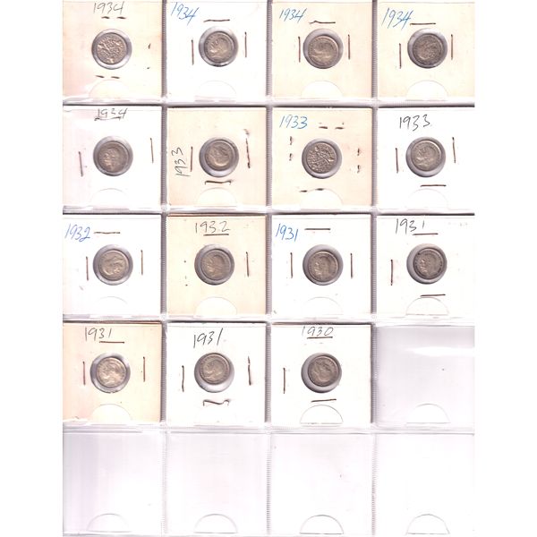 Great Britian & 1x South Africa 3 Pence 1893-1944  Bulk Collection in 3x 20-Pocket Sheets. 55pcs.