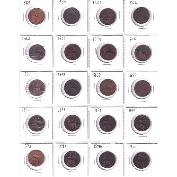 Great Britian Half Penny 1885-1913 Bulk Collection in 2x 20-Pocket Sheets. 32pcs. 