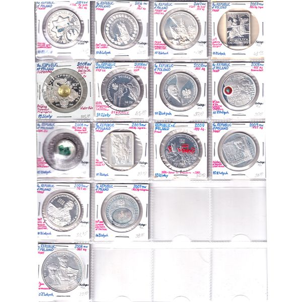 Poland 2004-2009 10 Zlotych & 1x 20 Zlotych Bulk Collection in 20-Pocket Sheet. 15pcs.
