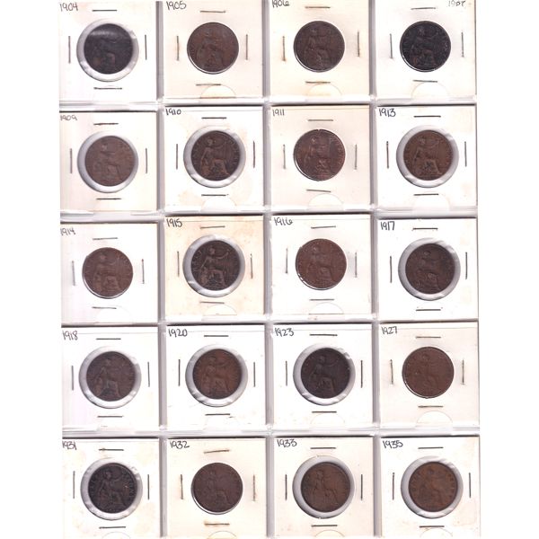 Great Britian Half Penny 1861-1935 Bulk Collection in 2x 20-Pocket Sheet. 34pcs. 