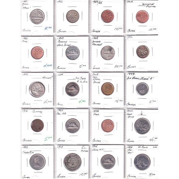 Errors! Mixed Denomination 1919-2008 Bulk Collection in 2x 20-Pocket Sheets. 40pcs. 