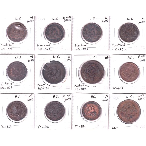 1832-1837 Bulk Collection of Assorted Penny & Half Penny Bank Tokens. 12pcs.