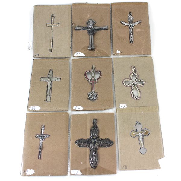  Bulk Collection of Assorted Cross Pendants. 9pcs.