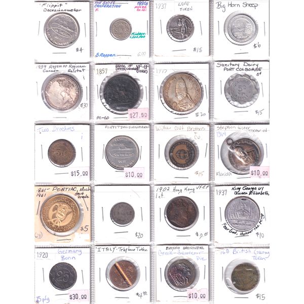 World Bulk Collection of Assorted Tokens. 20pcs. 