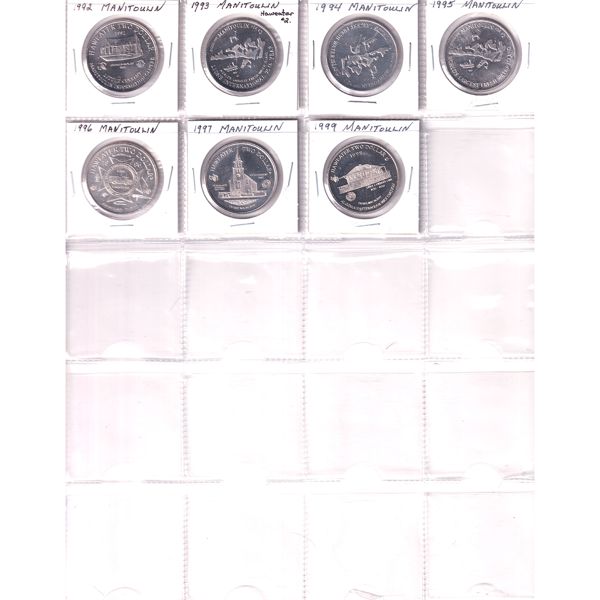 1992-1997 & 1999 Manitoulin Haweater $2 Trade Dollars in Plastic Pages. 7pcs