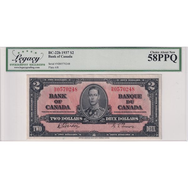 BC-22b 1937 $2 Legacy AU58 PPQ Gordons-Towers SN: N/B0570248 