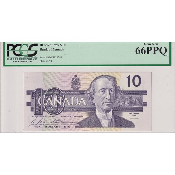 BC-57b 1989 $10 PCGS GEM UNC66 PPQ Bonin-Thiessen SN: BDY5926781
