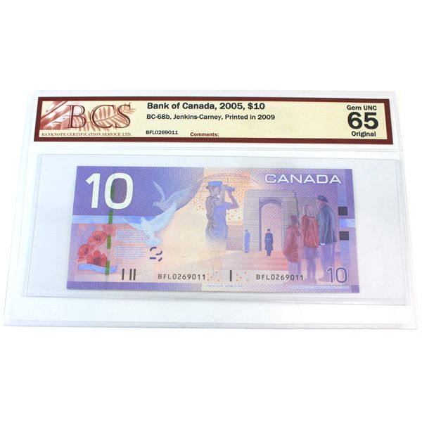 BC-68b 2004 $10 BCS GEM UNC65 Original Jenkins-Carney, Printed in 2009 SN: BFL0269011
