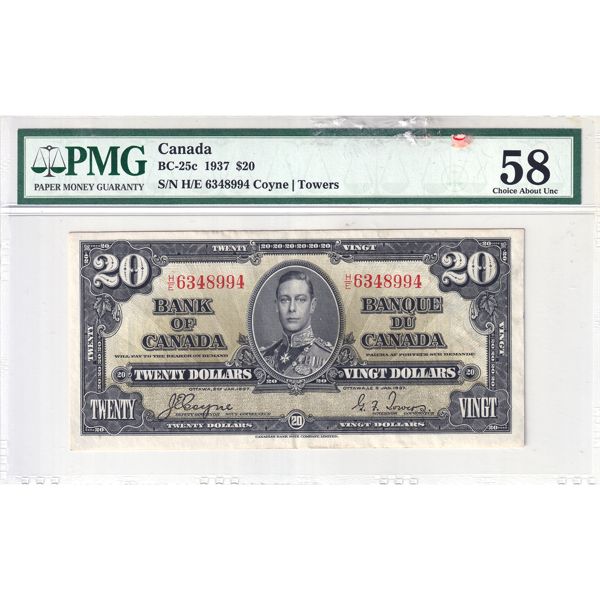 BC-25c 1937 $20 PMG CUNC58 Coyne-Towers SN: H/E6348994 