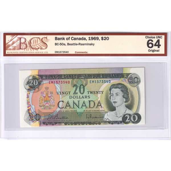 BC-50a 1969 $20 BCS CUNC64 Original Beattie-Rasminsky SN: EM1573540 