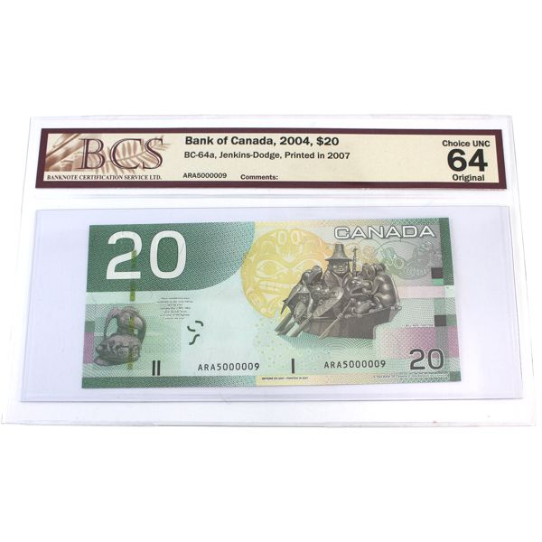BC-64a 2004 $20 BCS CUNC64 Original Jenkins-Dodge Printed in 2007 SN: ARA5000009