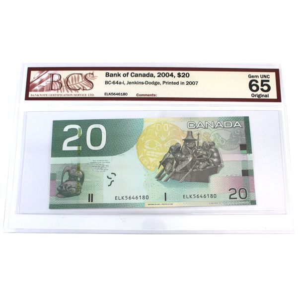 BC-64a-i 2004 $20 BCS GEM UNC65 Original Jenkins-Dodge, Printed in 2007 SN: ELK5646180  