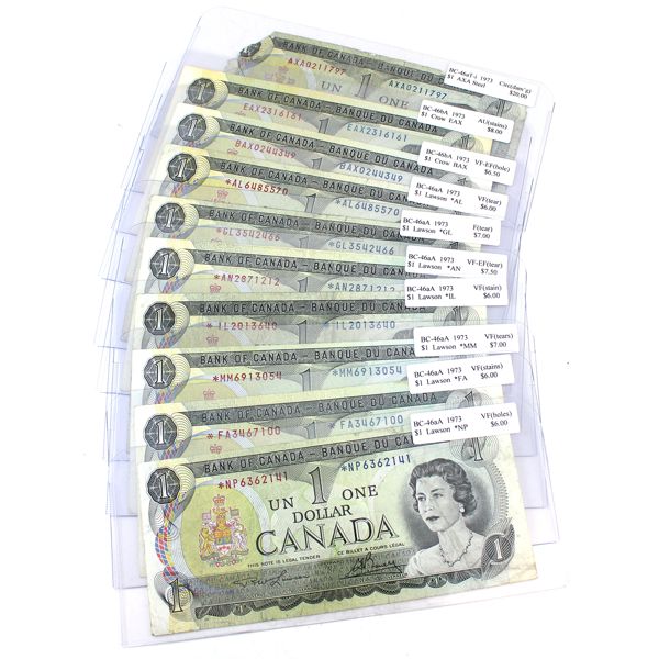 Lot of 10x 1973 $1 Replacement Notes - 7x BC-46aA & 2x BC-46bA with BC-46aT-i AXA Steel. 10pcs