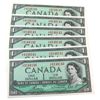 Image 1 : 6x BC-37c 1954 $1 Modified Portrait Bouey-Rasminsky Notes In Sequence. 6pcs. 