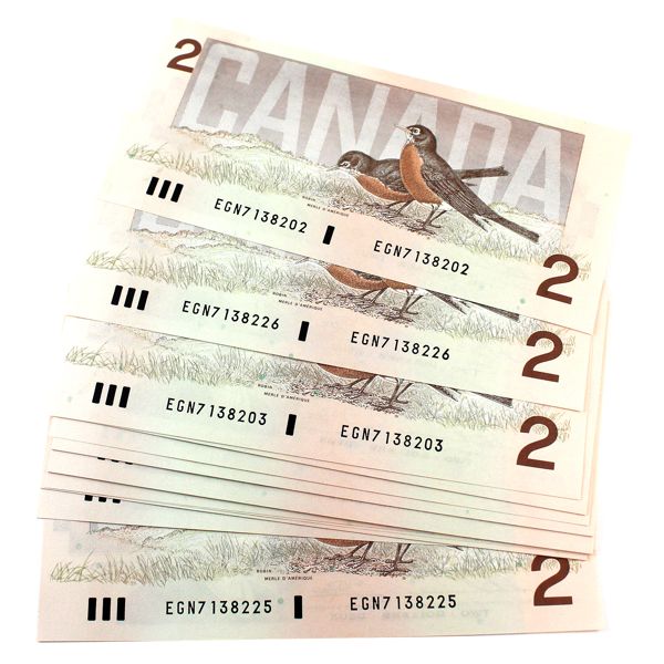 25x BC-55b-i $2 Thiessen-Crow Notes In Sequence SN: EGN7138202 to EGN7138225. 25pcs. 