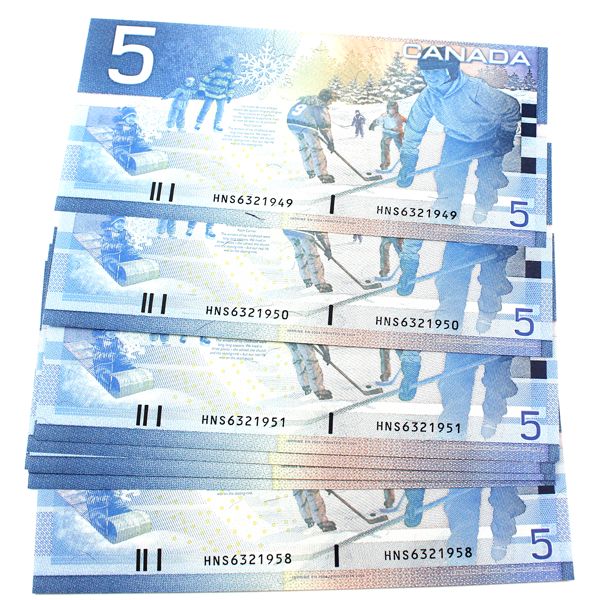 10x BC-62b $5 Jenkins-Dodge Notes in Sequence SN: HNS6321949 to HNS6321958. 10pcs. 