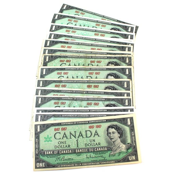 20 x $1.00 notes from 1967 Beattie-Rasminsky No SN. 20pcs.