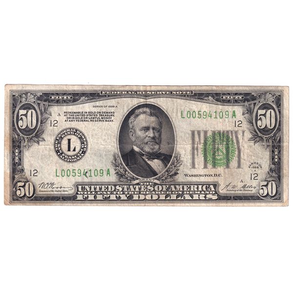 USA 1928A FR-2101L Bank of San Francisco $50 F-VF SN: L00594109A 
