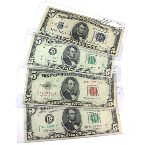 USA 1934-1966 $5 F-VF to VF-EF. 4pcs.