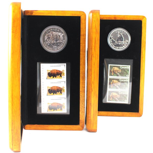 2011-2013 $5 Fine Silver Coin and Stamp Sets. Wildlife Series. 2pcs. (Tax Exempt)